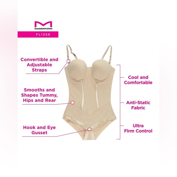 Maidenform Women's Firm Tummy-control Easy Up Strapless Bodysuit Size 40DD Black - Picture 5 of 13